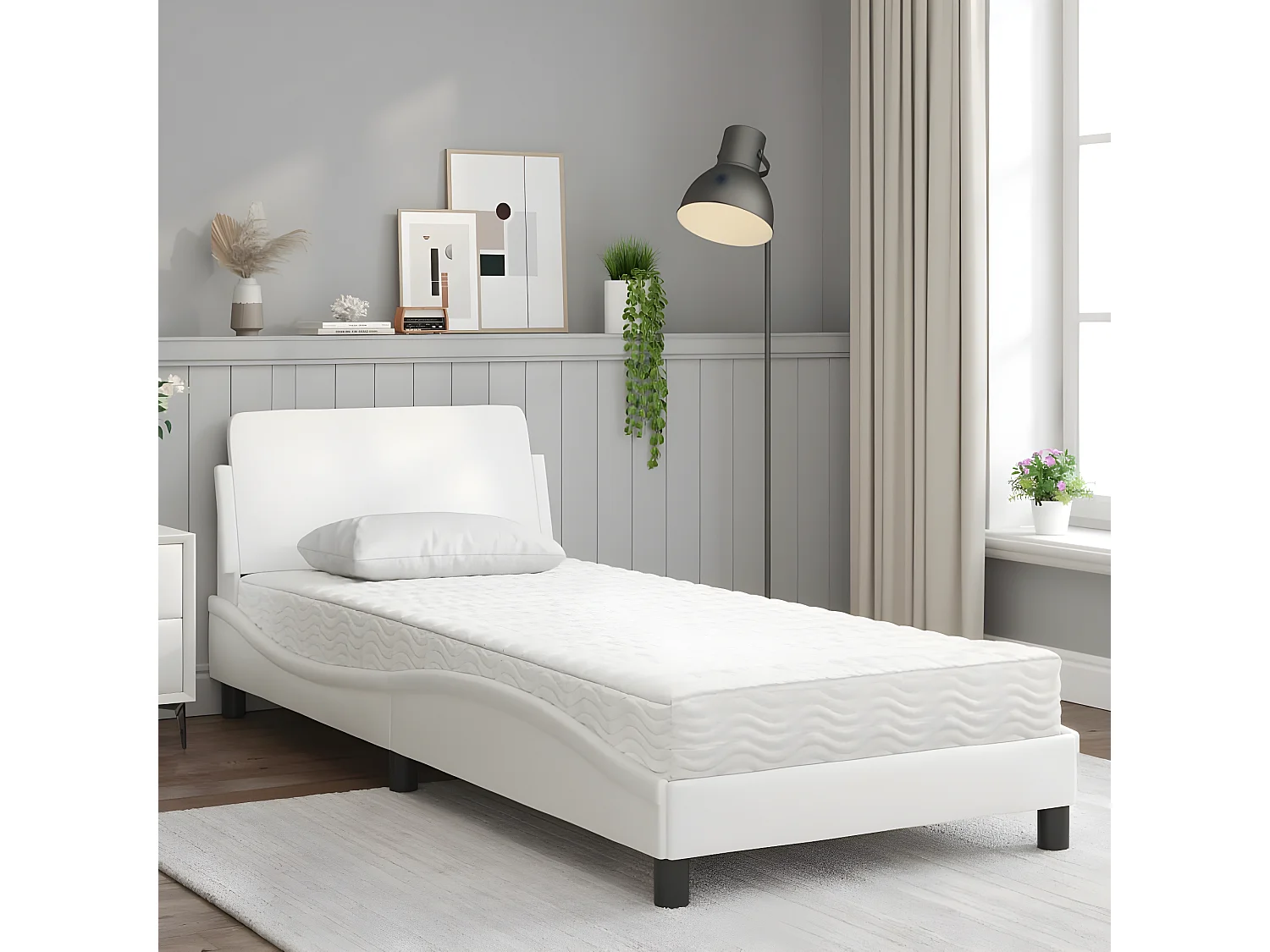 Lit avec matelas blanc 80x200 similicuir