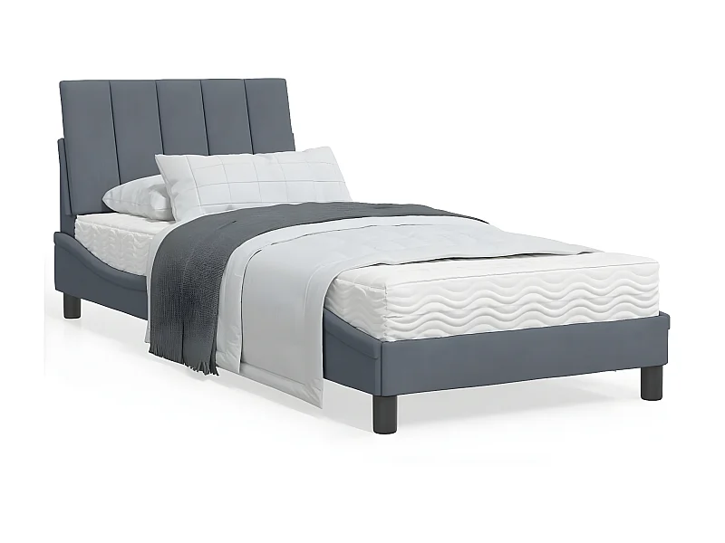 Lit avec matelas gris foncé 90x200 velours