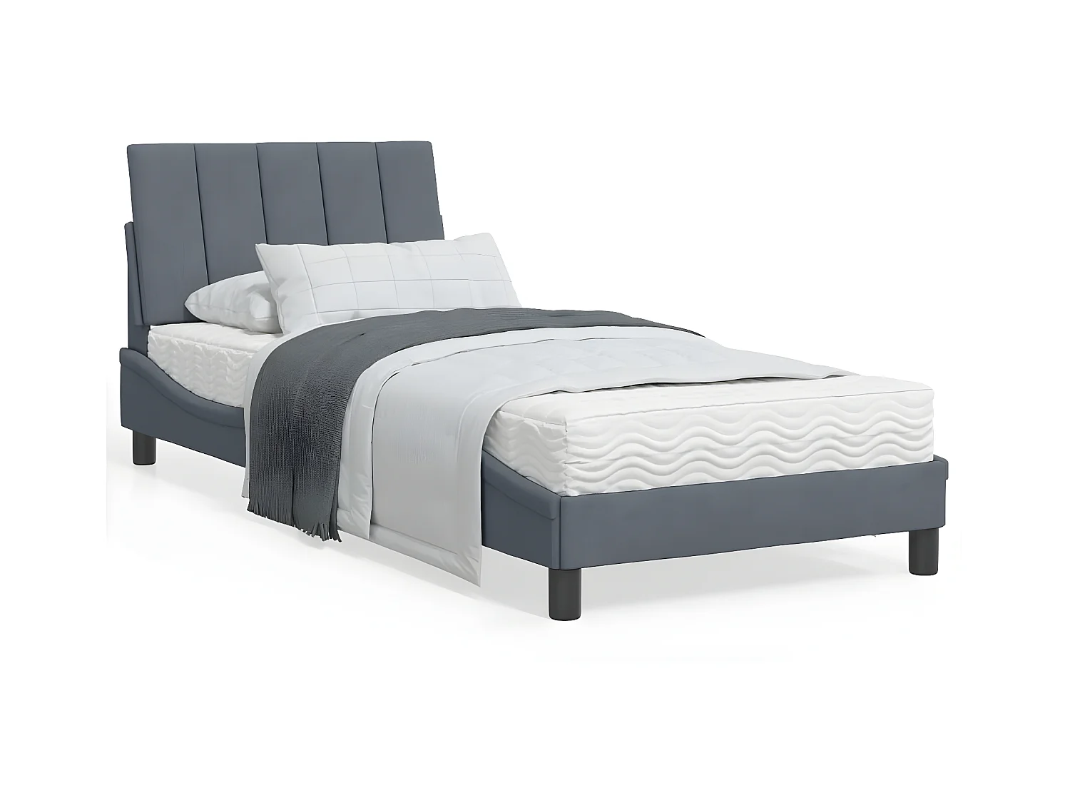 Lit avec matelas gris foncé 90x200 velours