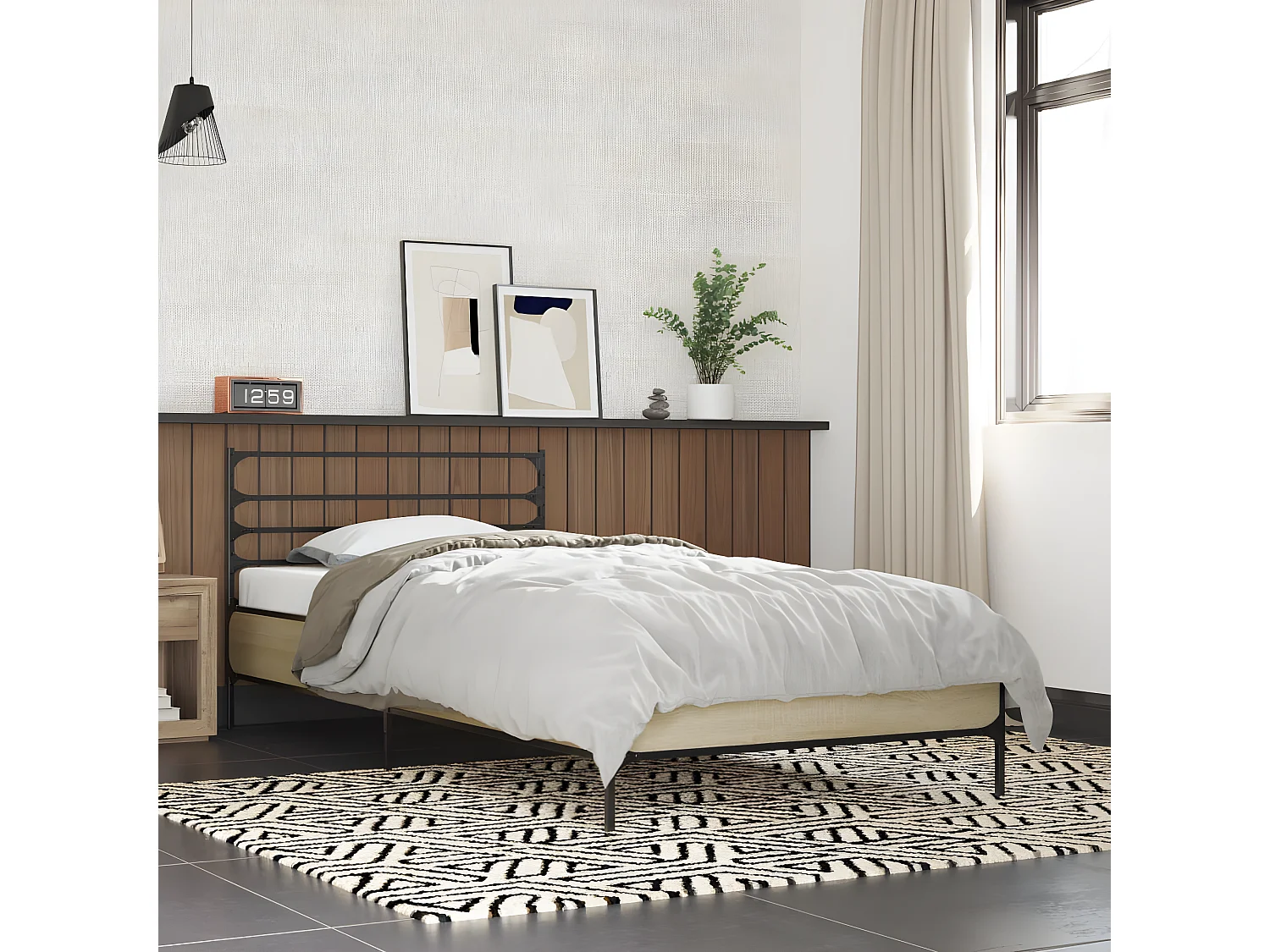 Cadre de lit chêne sonoma 100x200 bois d'ingénierie et métal