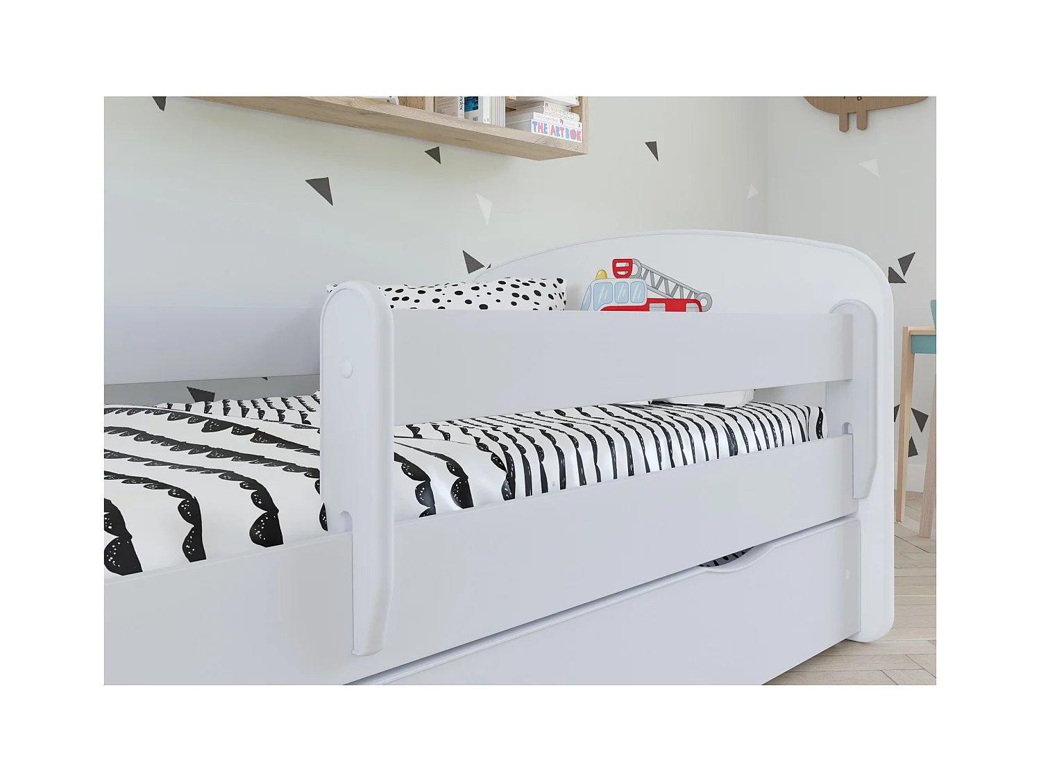 Feeroze kinderbed met vlinders met boxsprings en afneembaar veiligheidshek Drimy-Schuim matras-Slapen 80x180cm-Laden Met lade