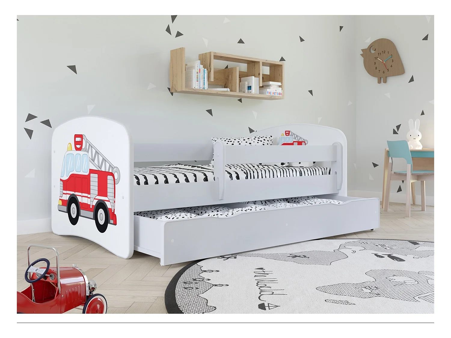 Feeroze kinderbed met vlinders met boxsprings en afneembaar veiligheidshek Drimy-Schuim matras-Slapen 80x180cm-Laden Met lade