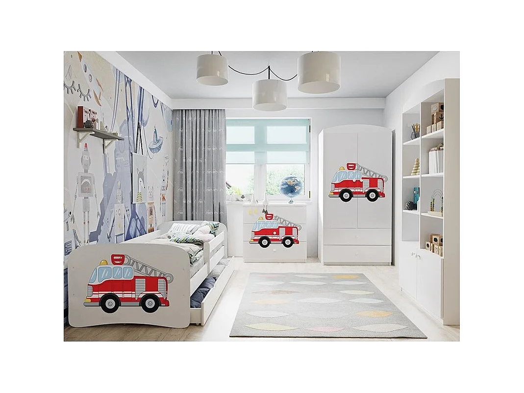 Feeroze kinderbed met vlinders met boxsprings en afneembaar veiligheidshek Drimy-Schuim matras-Slapen 80x180cm-Laden Met lade