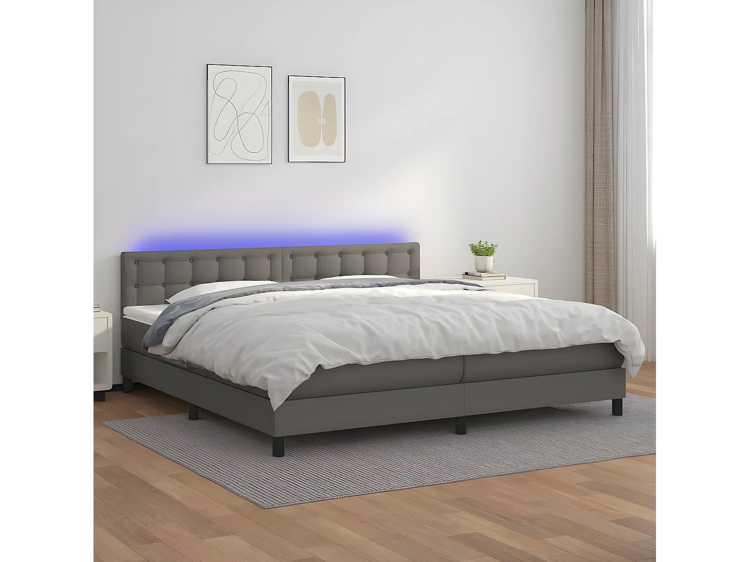 Sommier à lattes de lit avec matelas et LED Gris 200x200