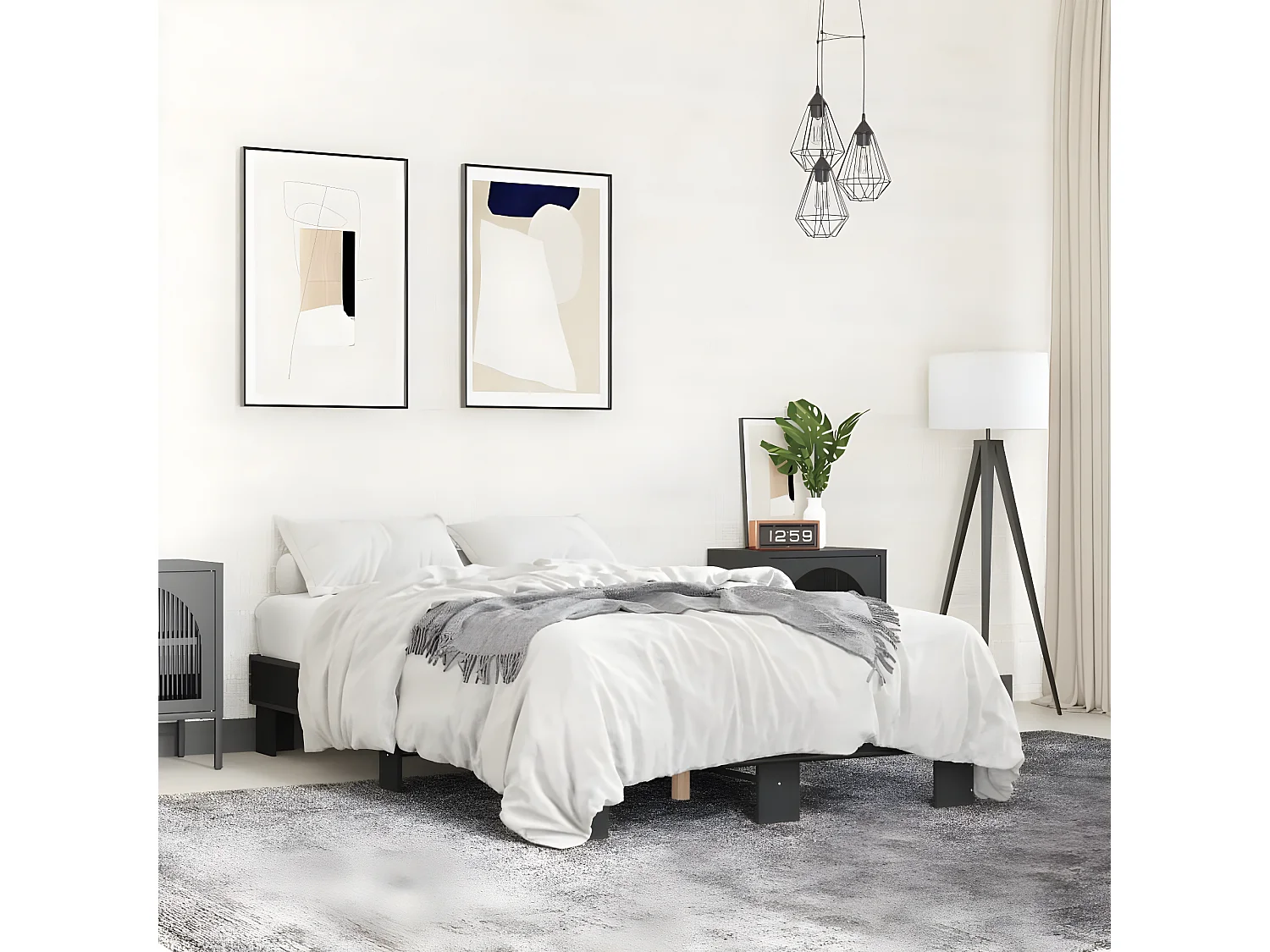 Cadre de lit noir 140x200 bois d'ingénierie et métal