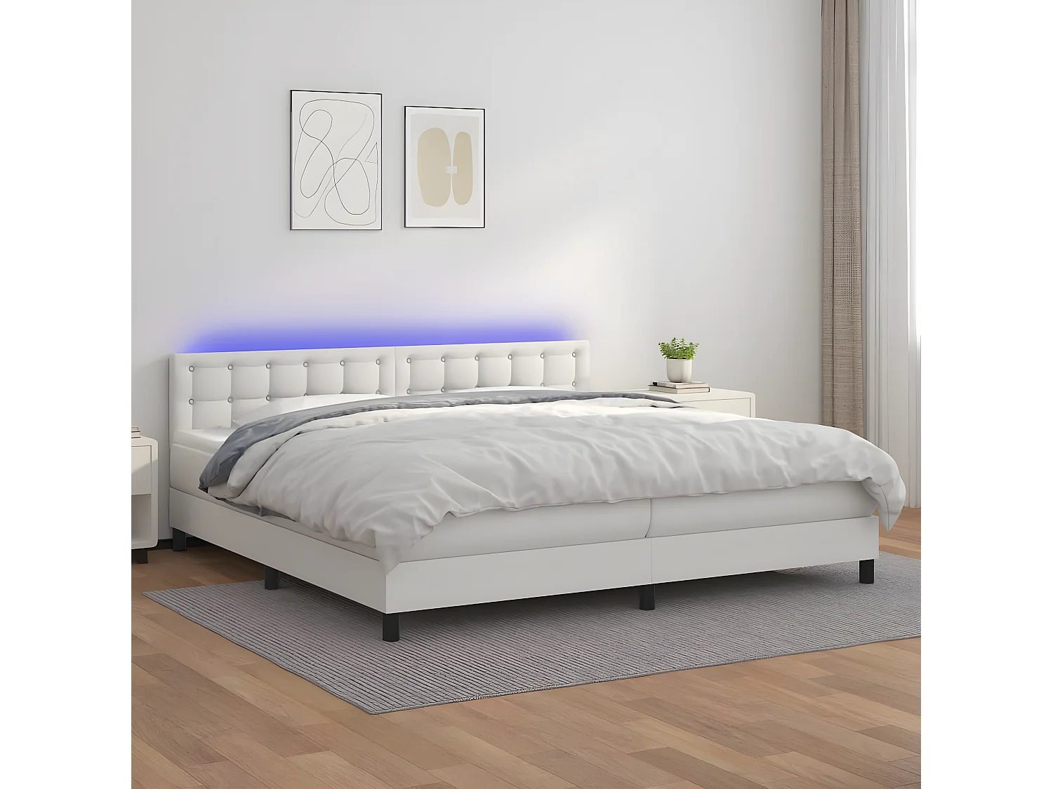 Sommier à lattes de lit avec matelas et LED Blanc 200x200