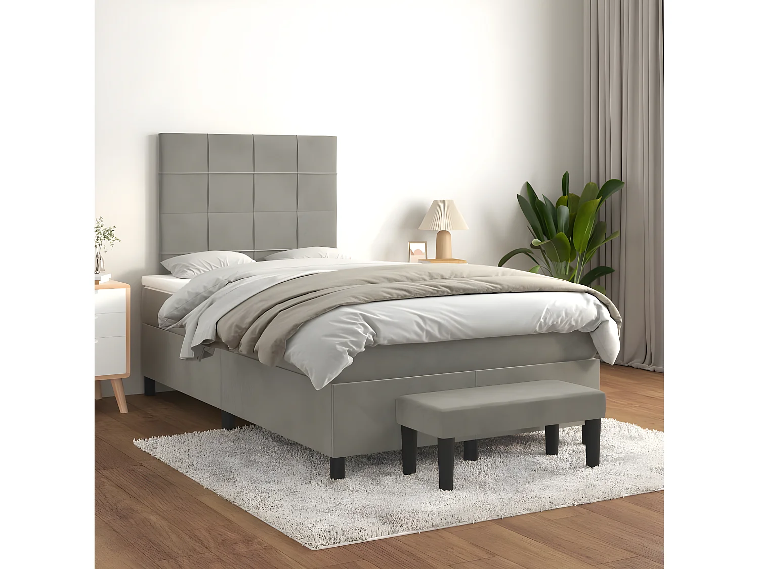 Sommier à lattes de lit et matelas Gris clair 120x200 Velours