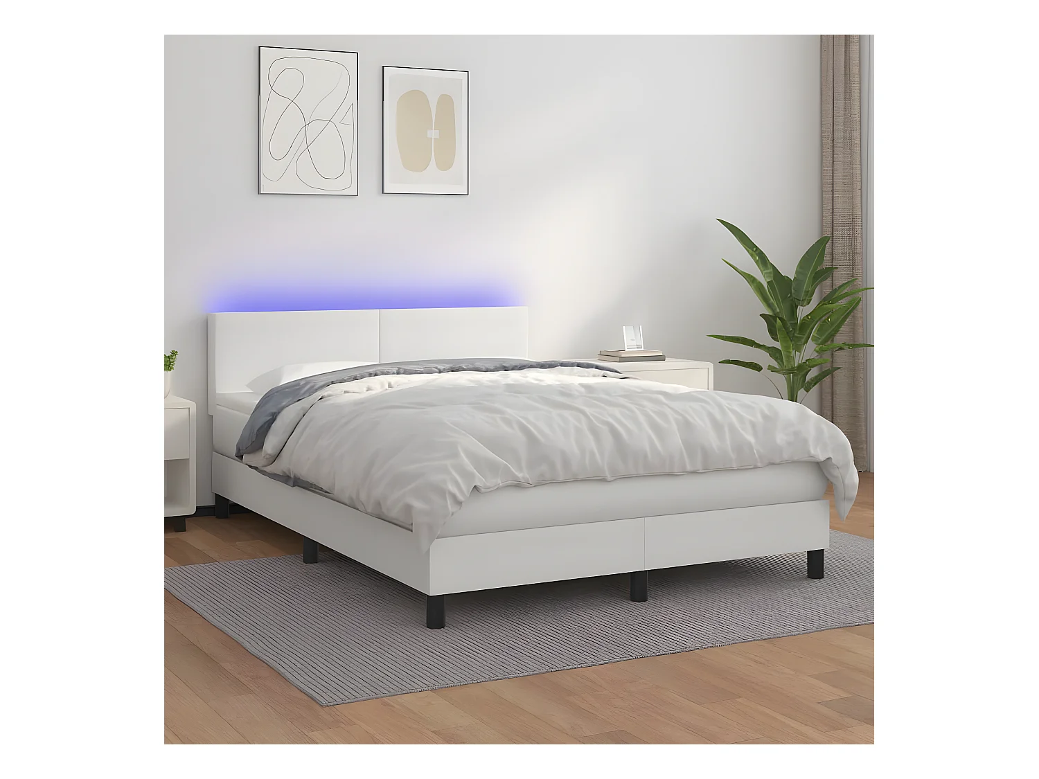Sommier à lattes de lit avec matelas et LED Blanc 140x190