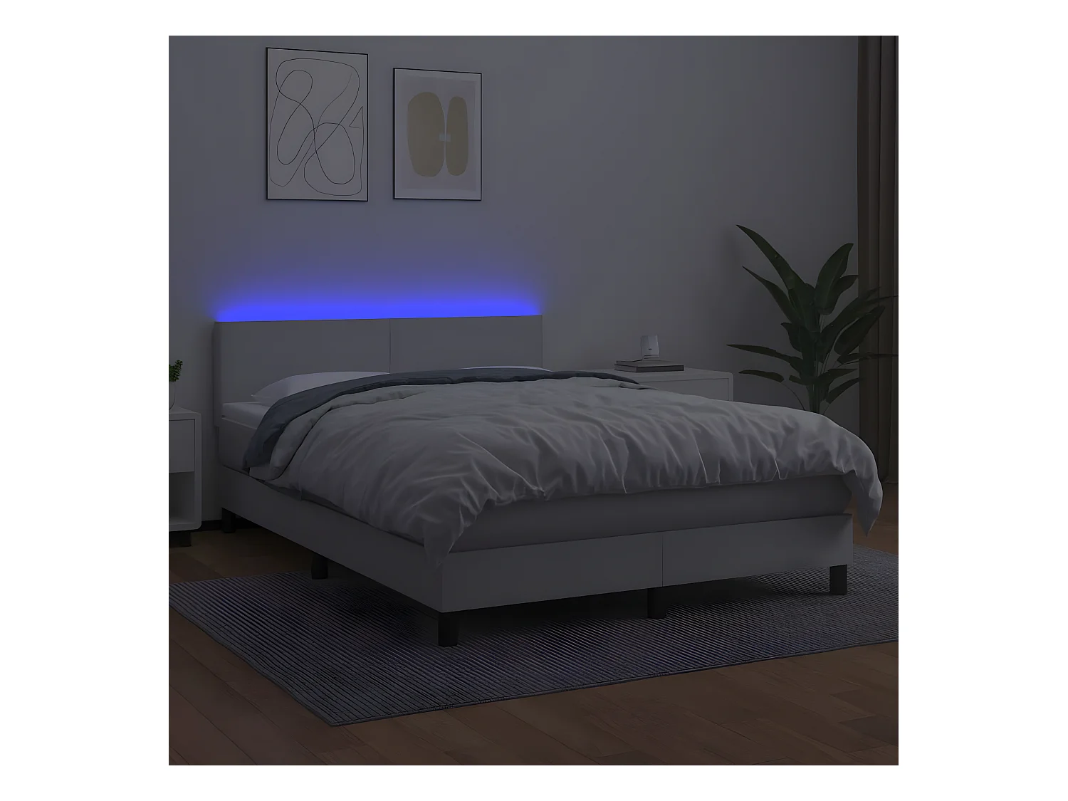 Sommier à lattes de lit avec matelas et LED Blanc 140x190