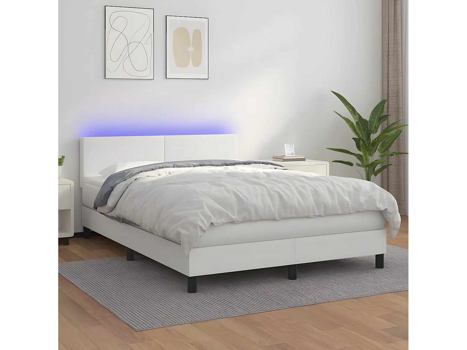 Sommier à lattes de lit avec matelas et LED Blanc 140x190