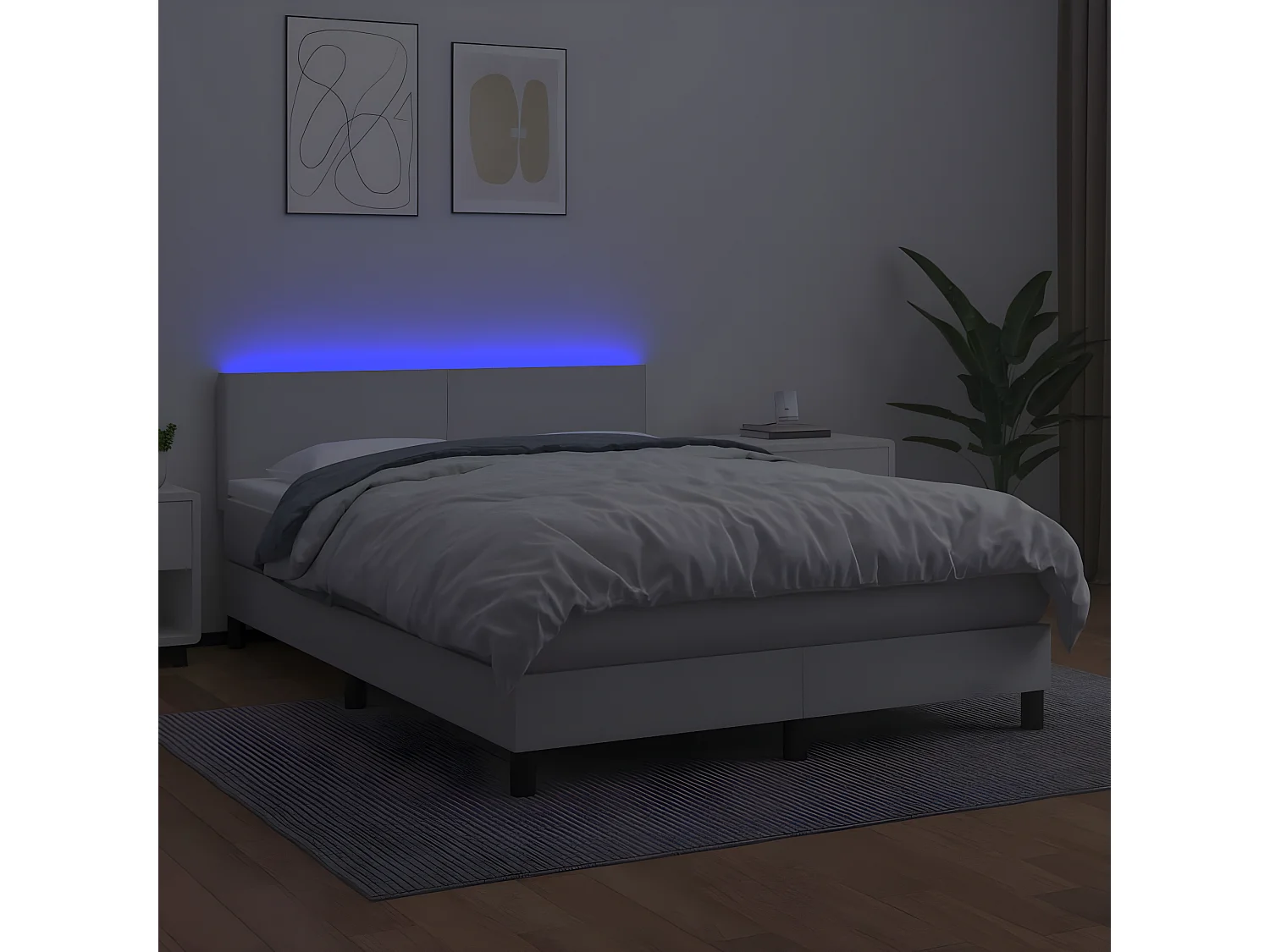 Sommier à lattes de lit avec matelas et LED Blanc 140x190