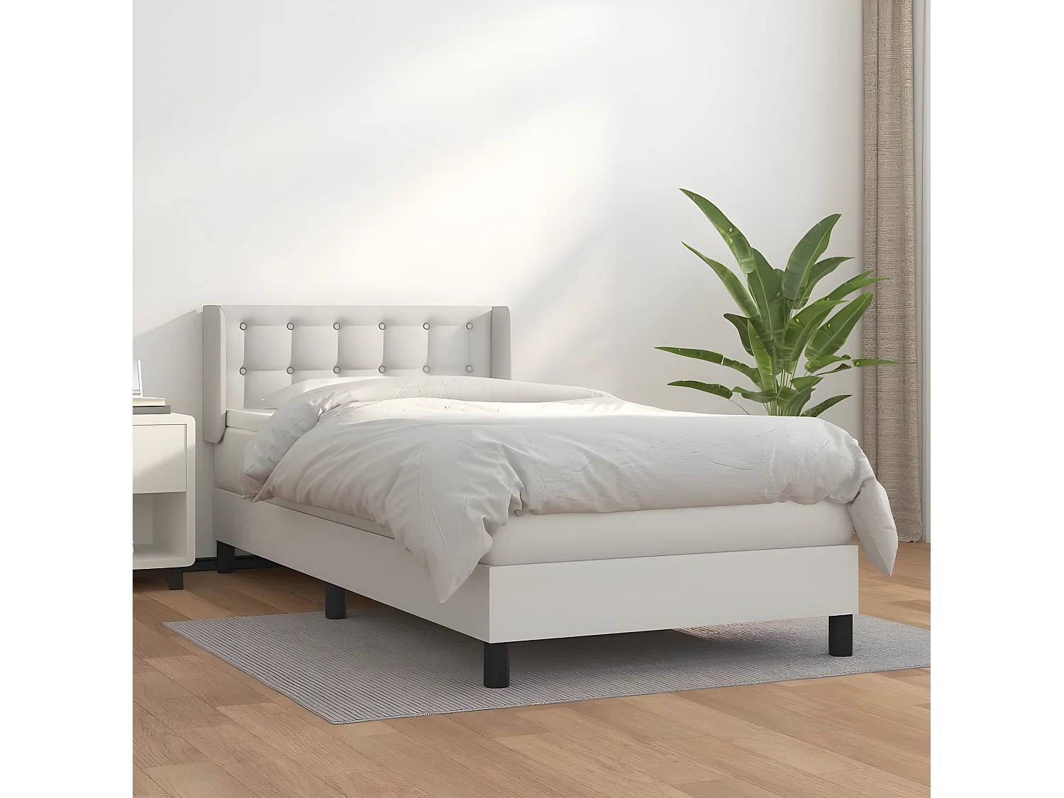 Sommier à lattes de lit avec matelas Blanc 90x190 Similicuir