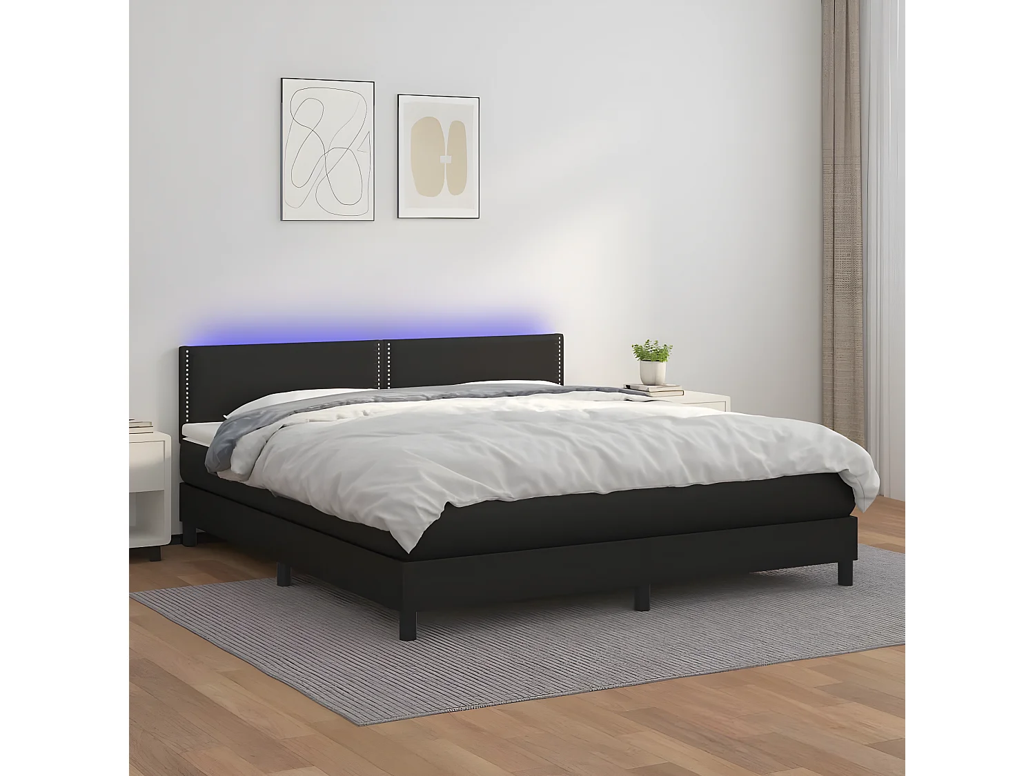 Sommier à lattes de lit avec matelas et LED Noir 180x200