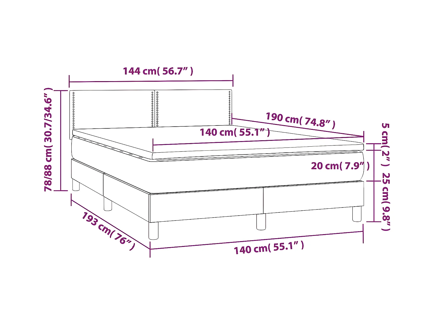Sommier à lattes de lit avec matelas LED Cappuccino 140x190