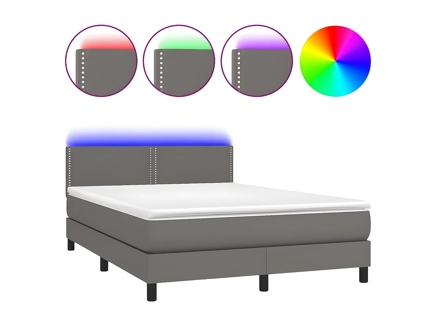 Sommier à lattes de lit avec matelas et LED Gris 140x200