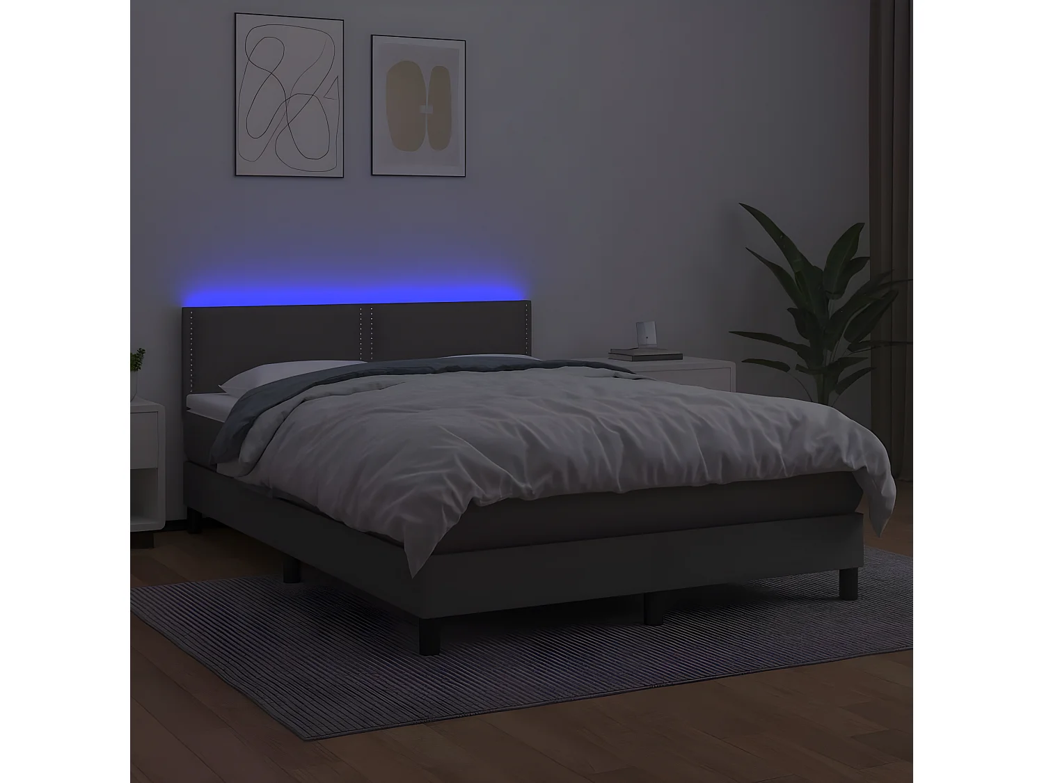 Sommier à lattes de lit avec matelas et LED Gris 140x200