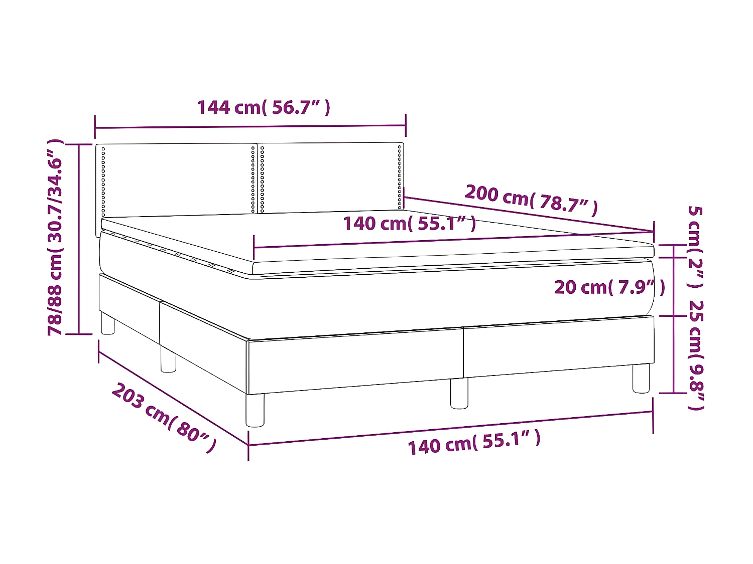 Sommier à lattes de lit avec matelas et LED Gris 140x200