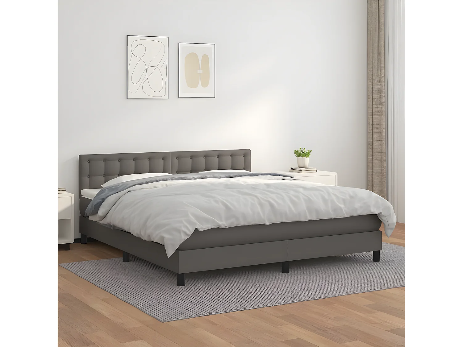 Sommier à lattes de lit avec matelas Gris 180x200 Similicuir