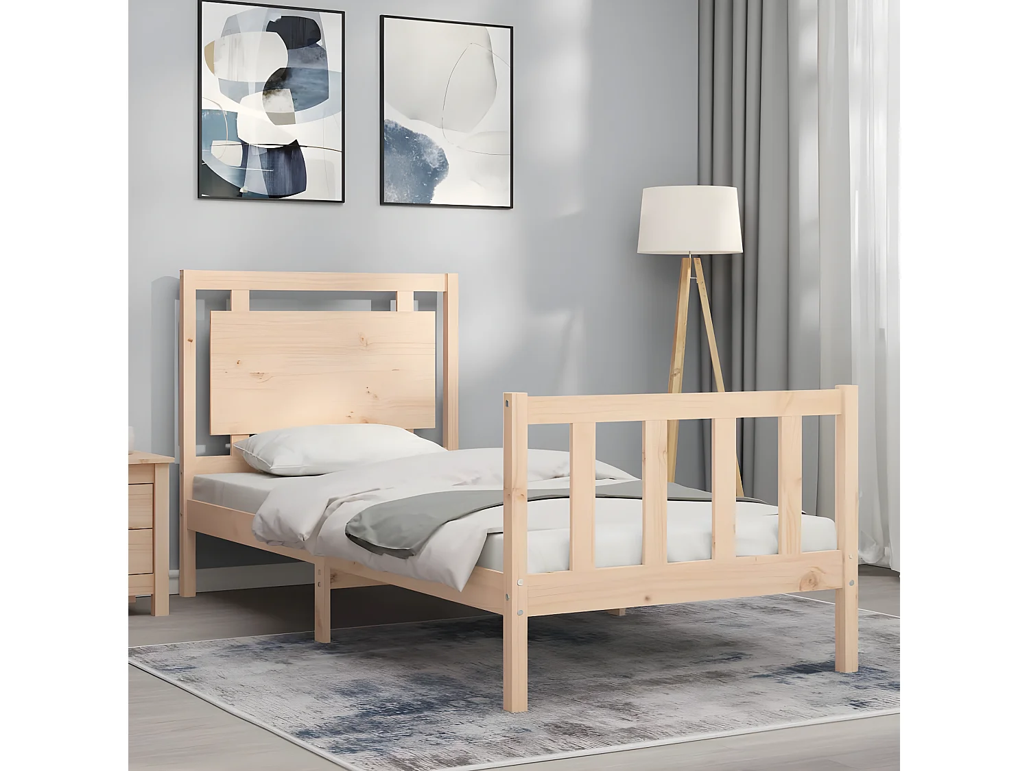 Cadre de lit et tête de lit 100x200 bois massif
