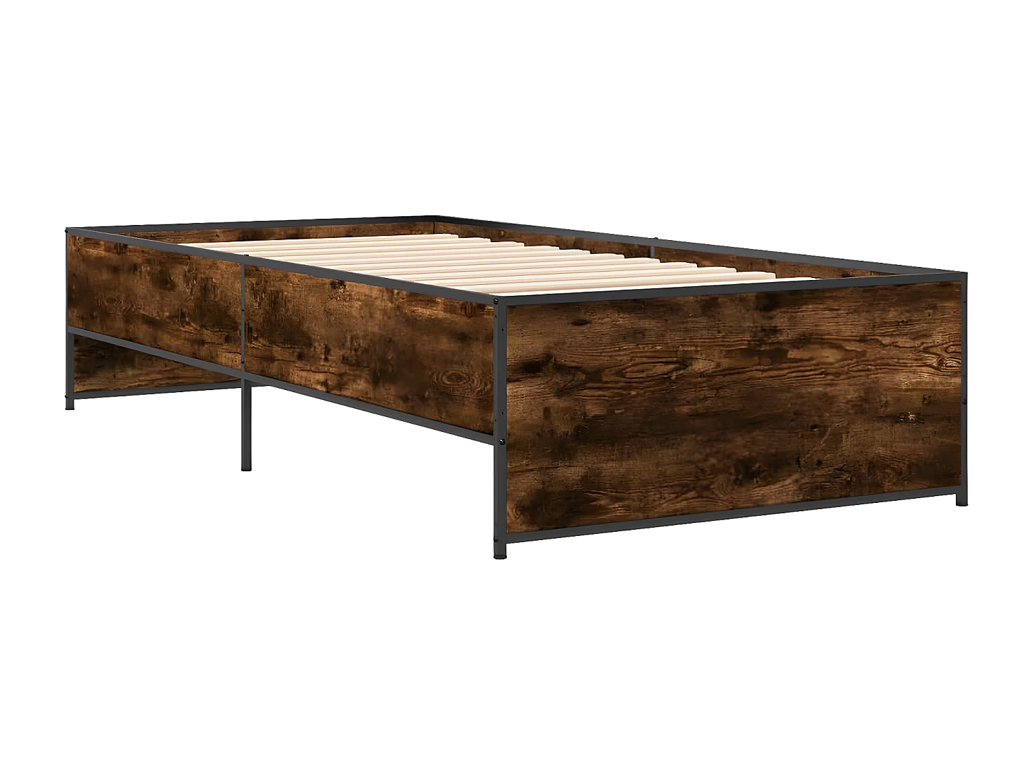Cadre de lit chêne fumé 100x200 bois d'ingénierie et métal