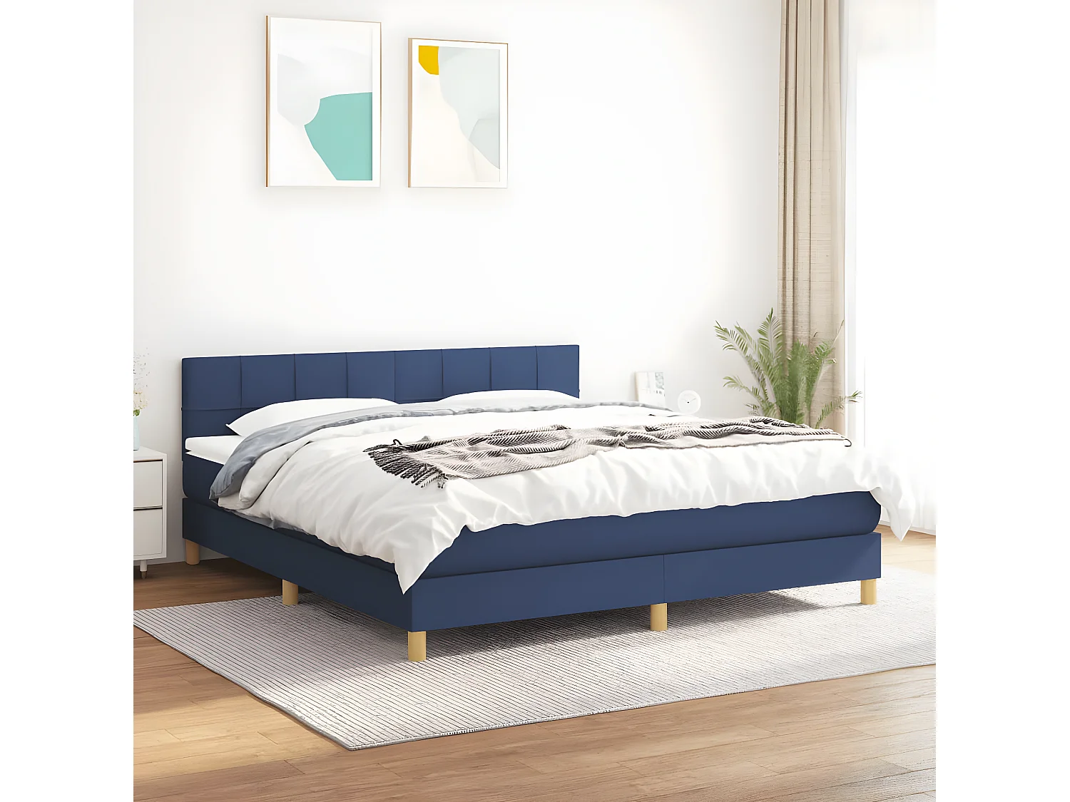 Lit à sommier tapissier avec matelas Bleu 180x200 Tissu