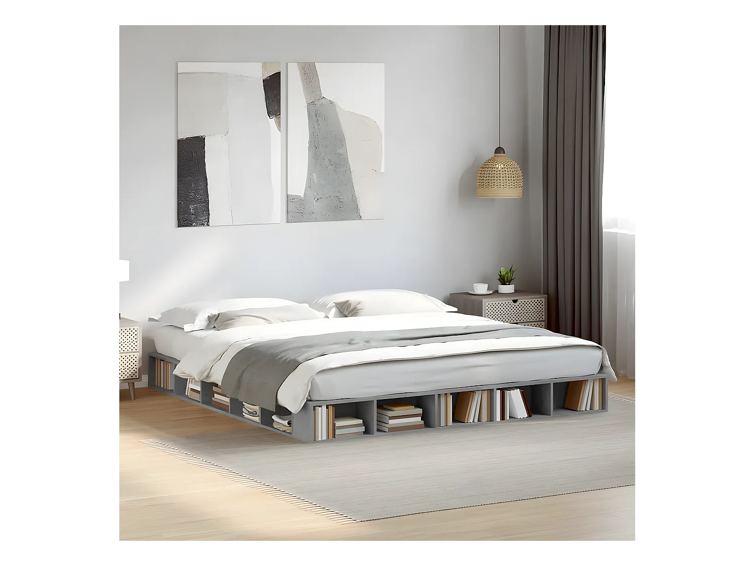 Cadre de lit gris béton 180x200 bois d'ingénierie