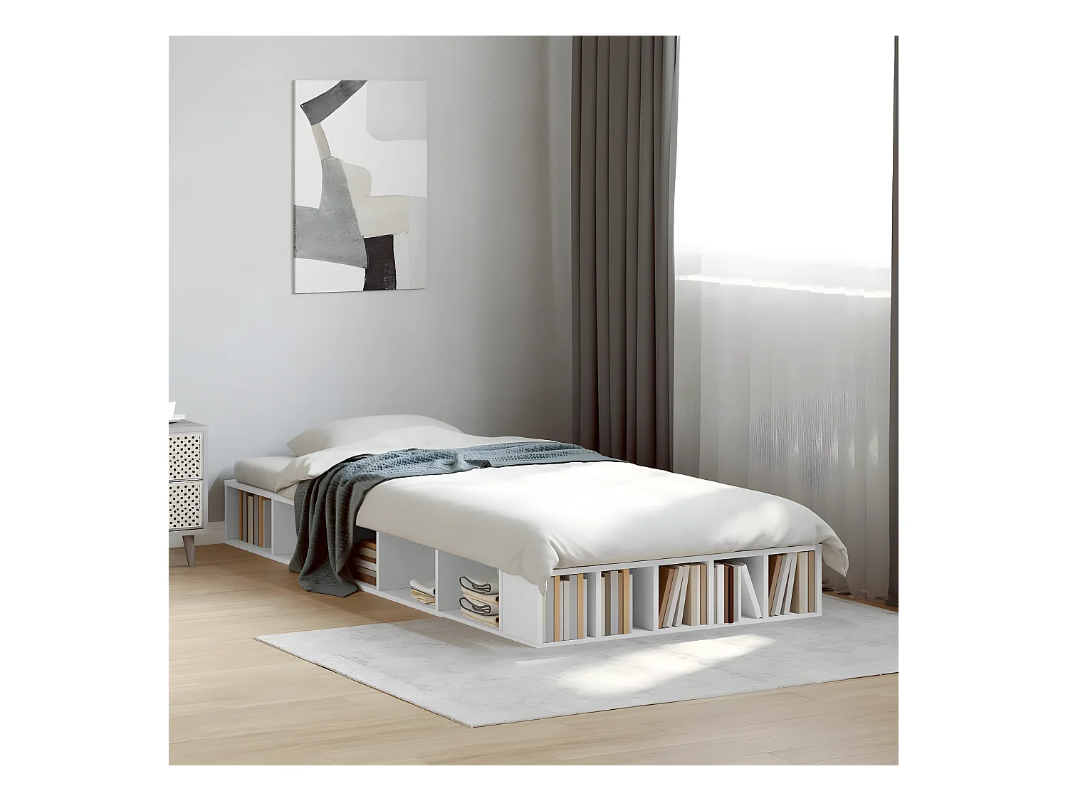 Bedframe bewerkt hout wit 75x190 cm