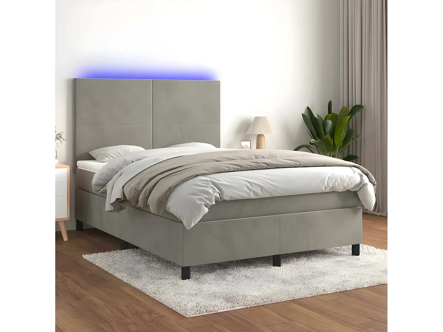 Sommier à lattes de lit avec matelas LED Gris clair 140x200