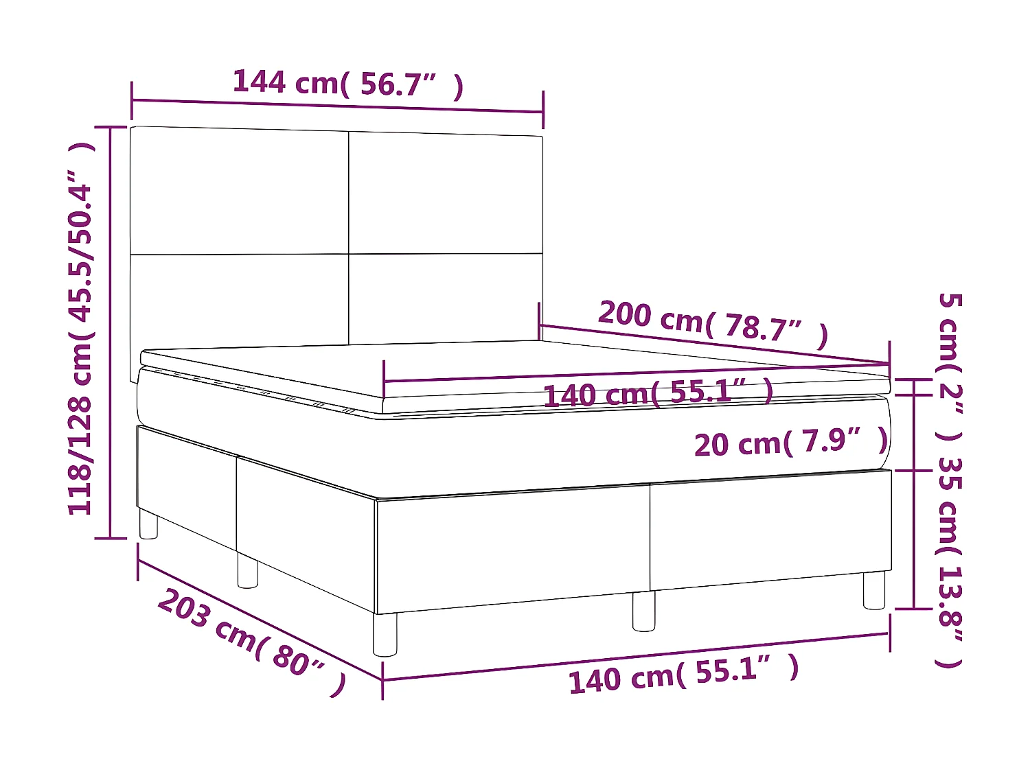 Sommier à lattes de lit avec matelas LED Gris clair 140x200