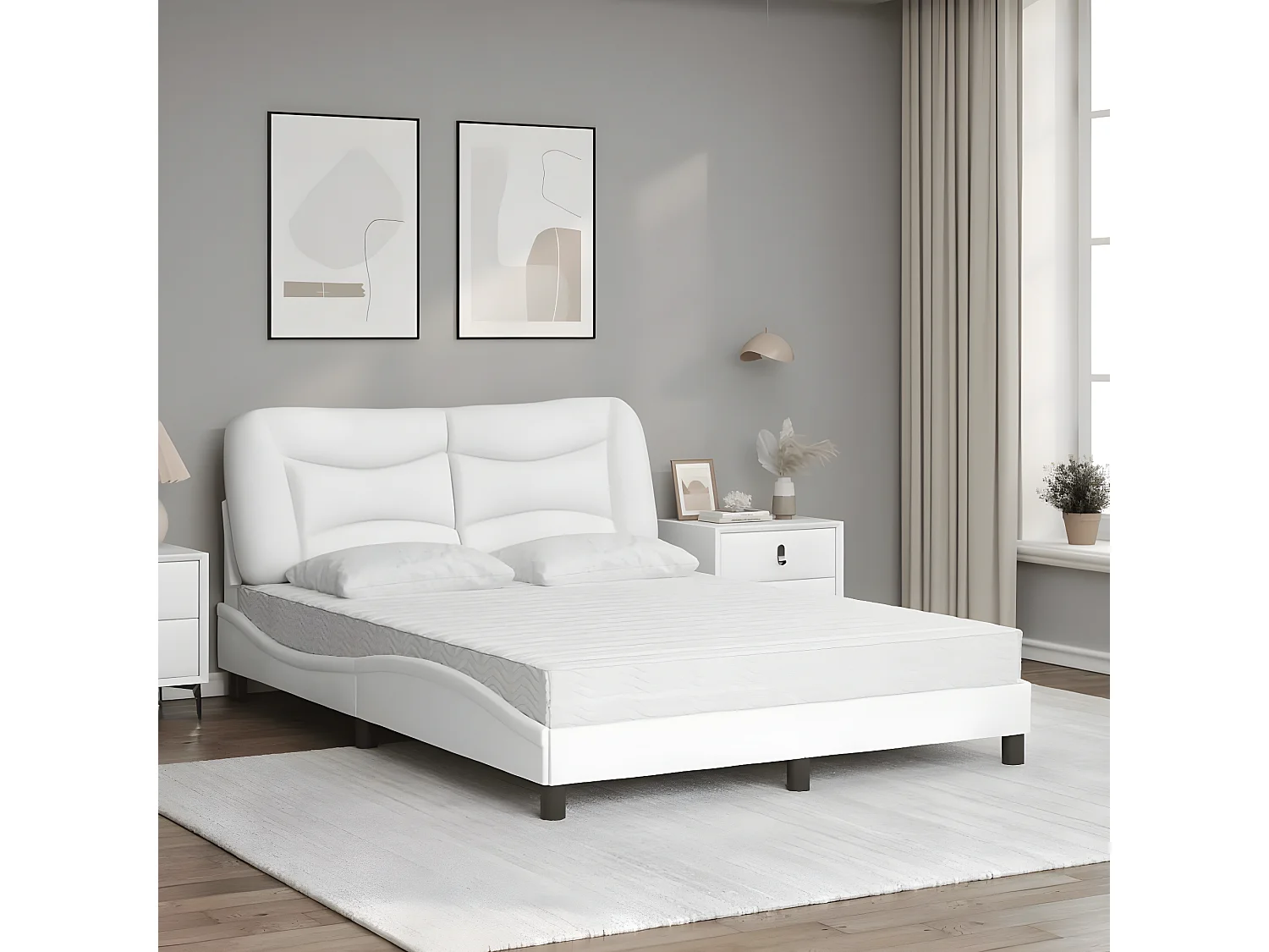 Lit avec matelas blanc 140x200 similicuir