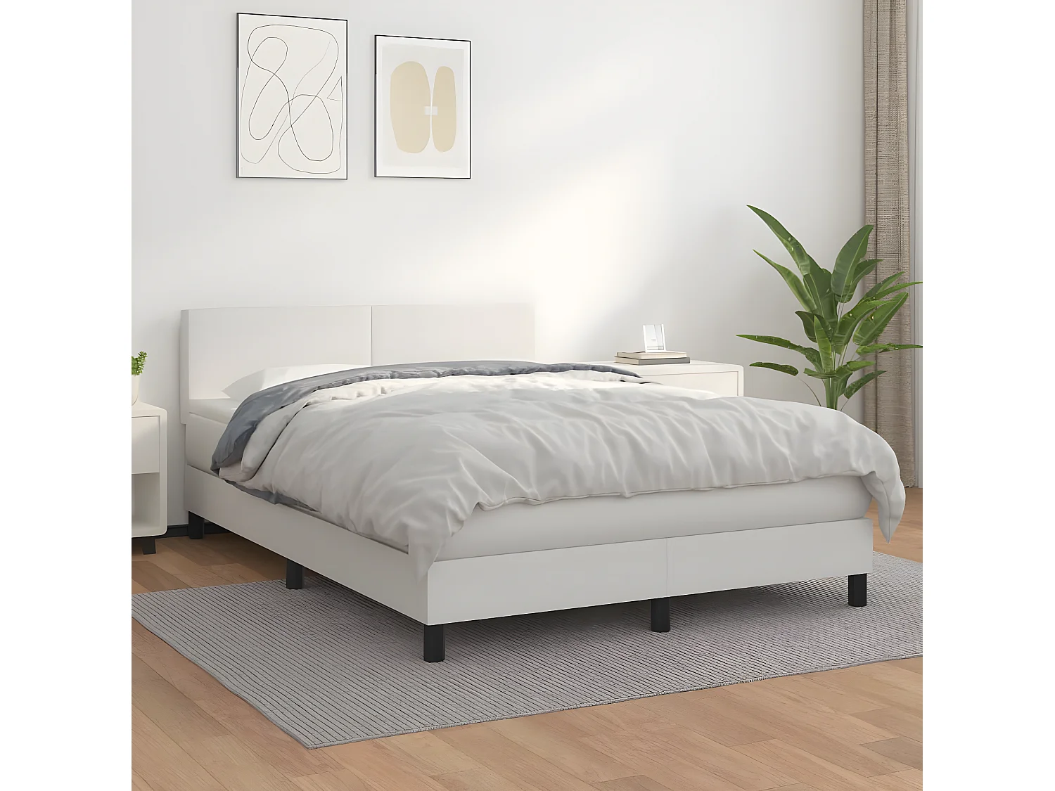 Sommier à lattes de lit avec matelas Blanc 140x200 Similicuir