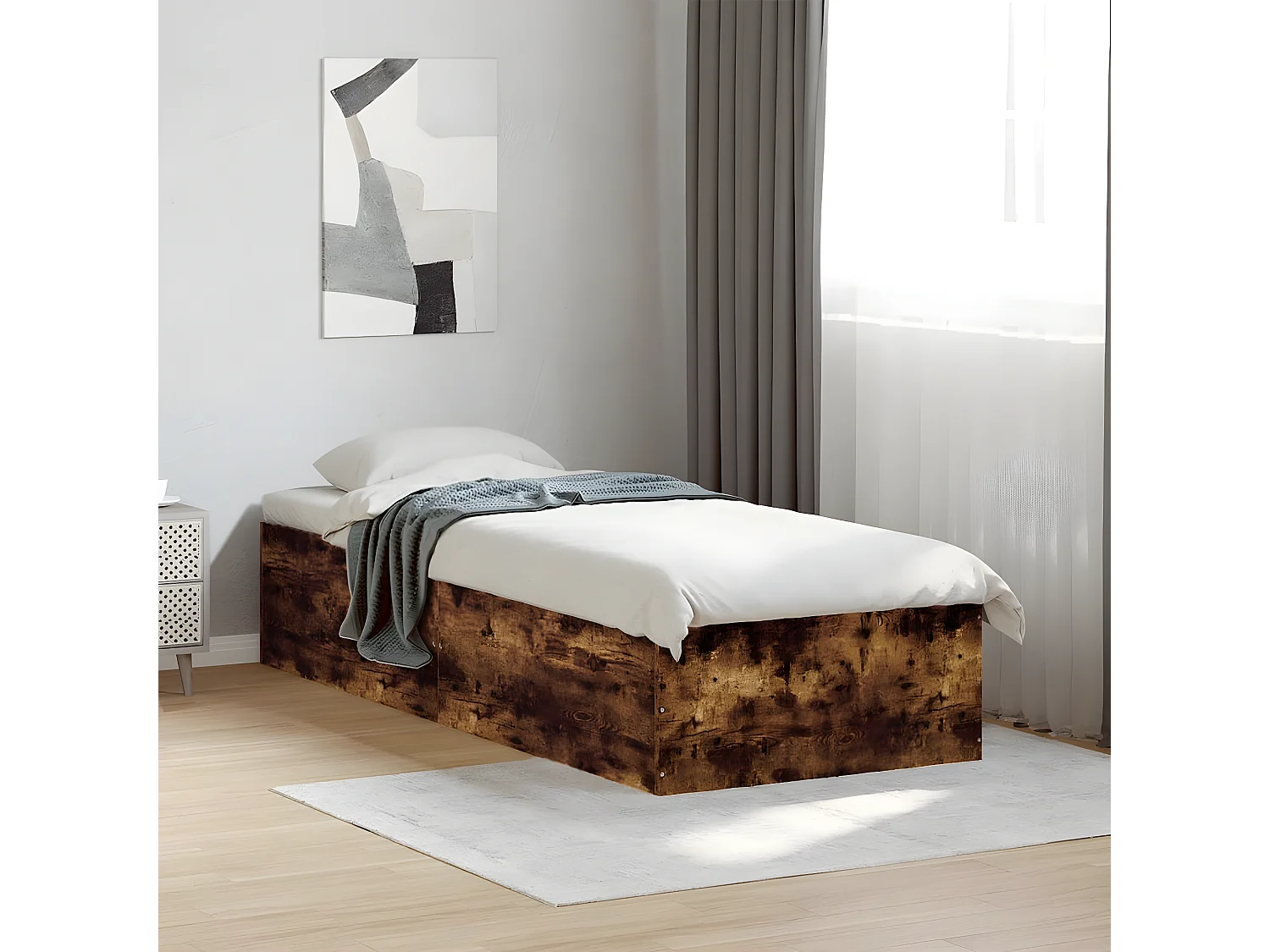 Cadre de lit chêne fumé 75x190 bois d'ingénierie