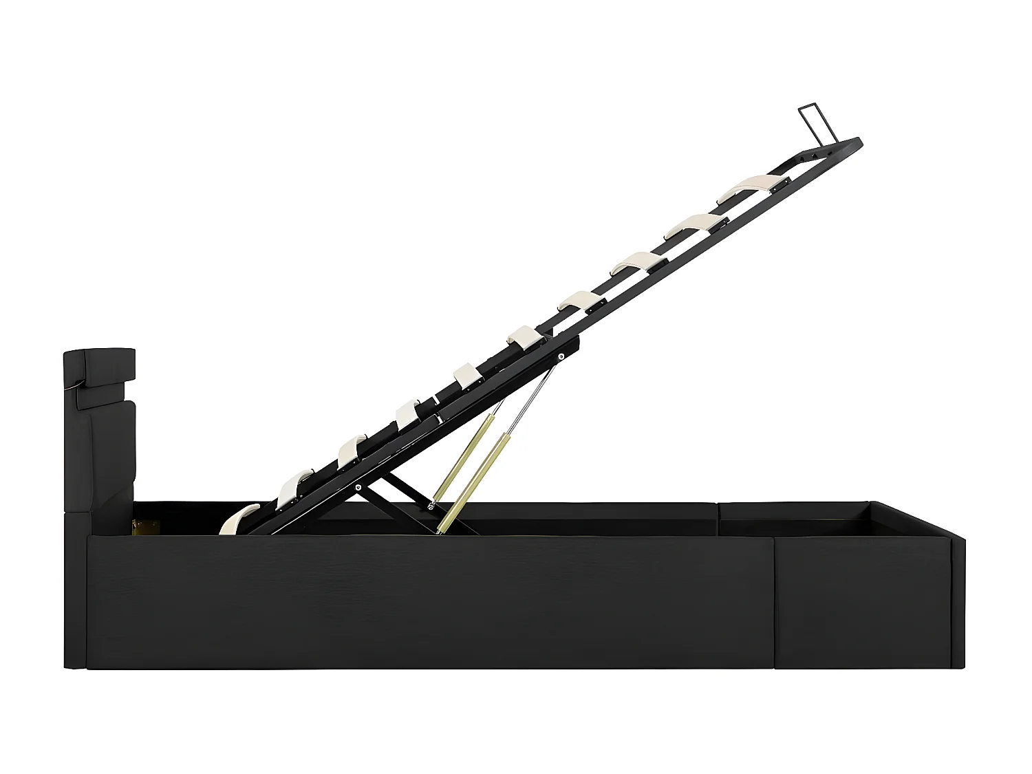 Lit à stockage avec LED Gris foncé Tissu 100x200