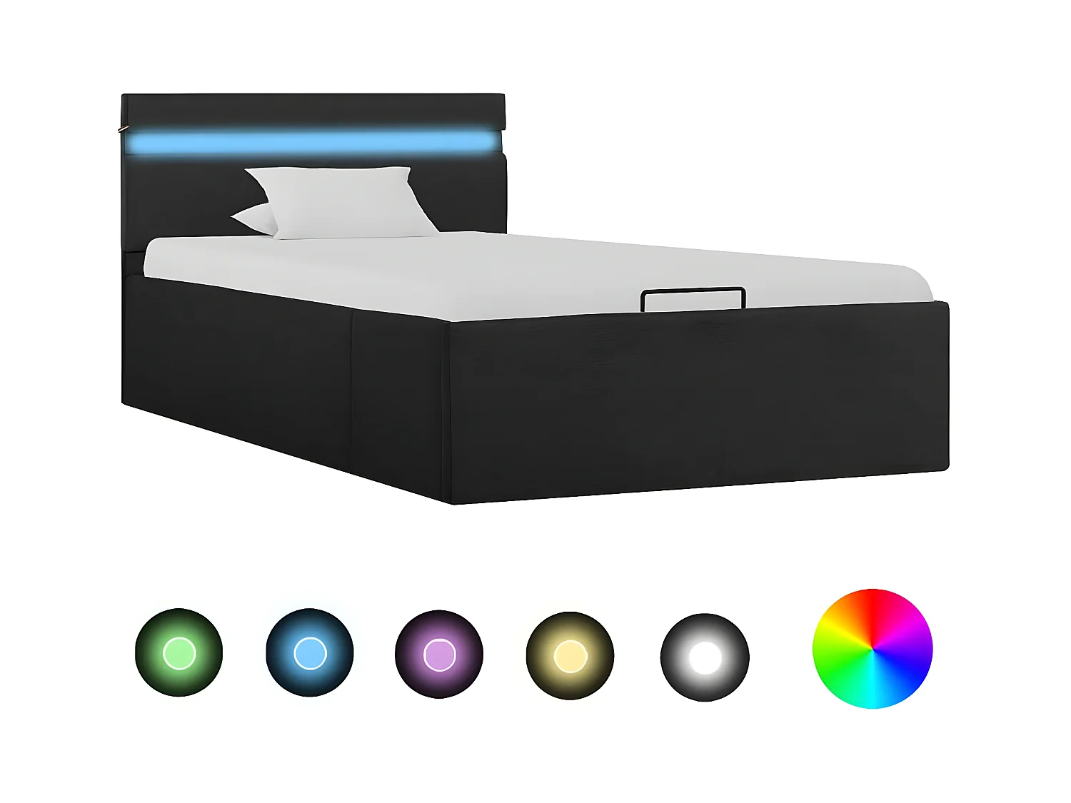 Lit à stockage avec LED Gris foncé Tissu 100x200