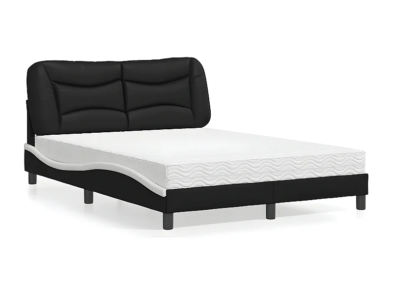 Lit avec matelas noir et blanc 140x200 similicuir