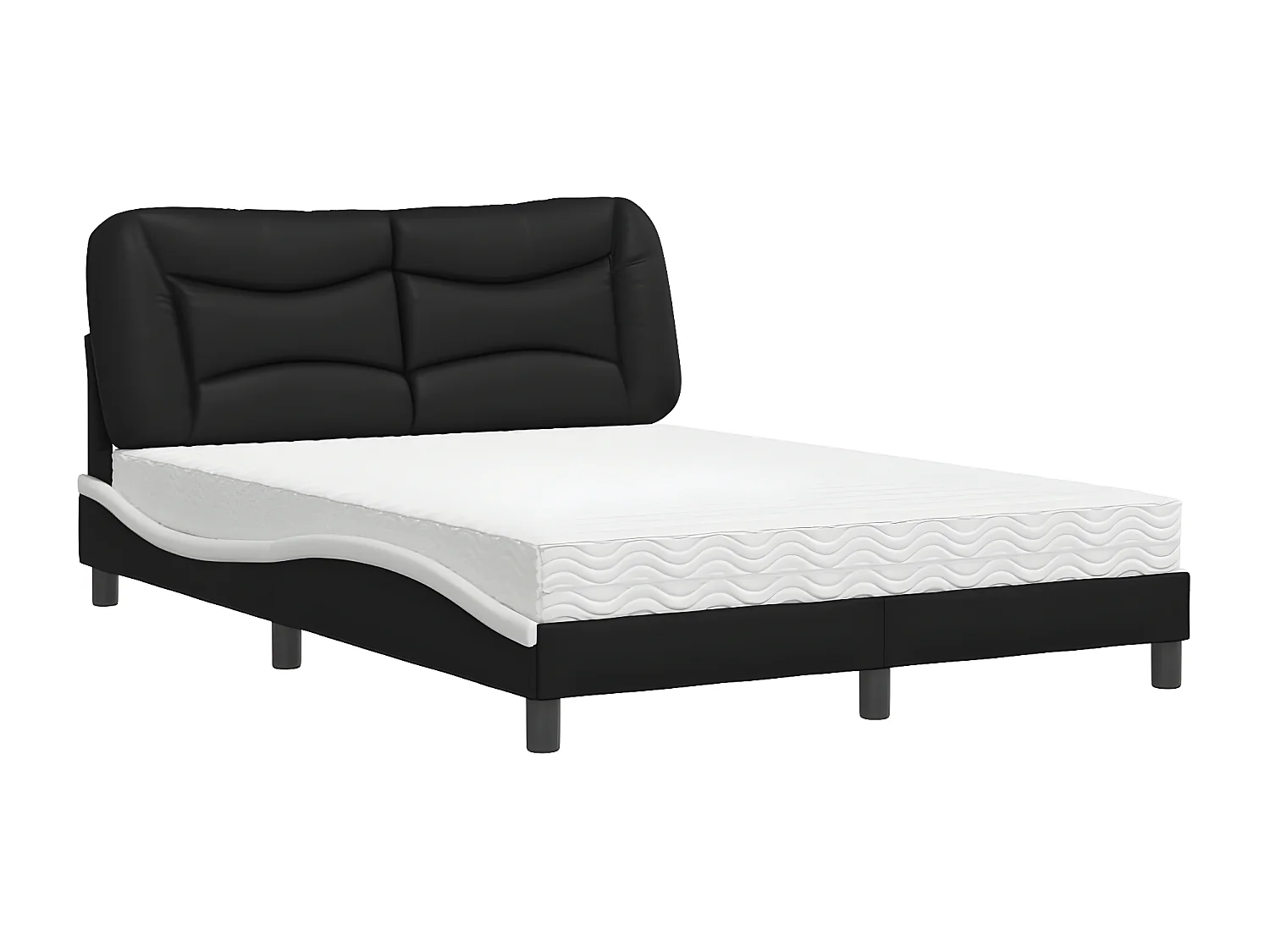 Lit avec matelas noir et blanc 140x200 similicuir