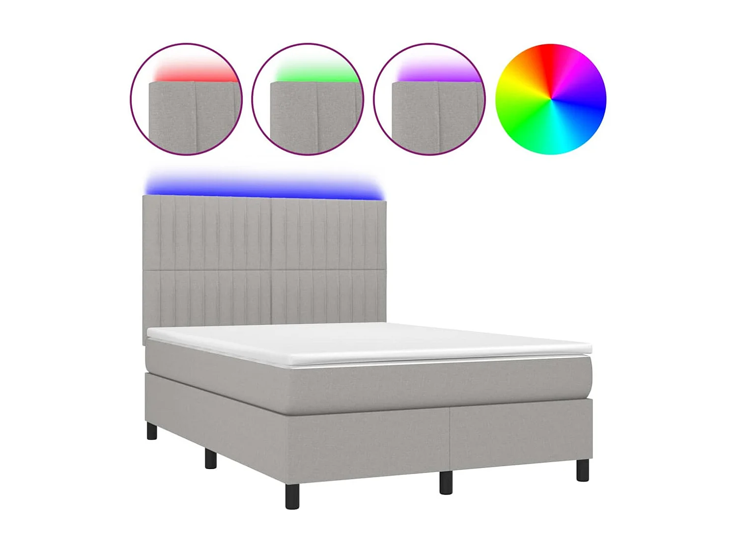 Sommier à lattes de lit et matelas et LED Gris clair 140x190