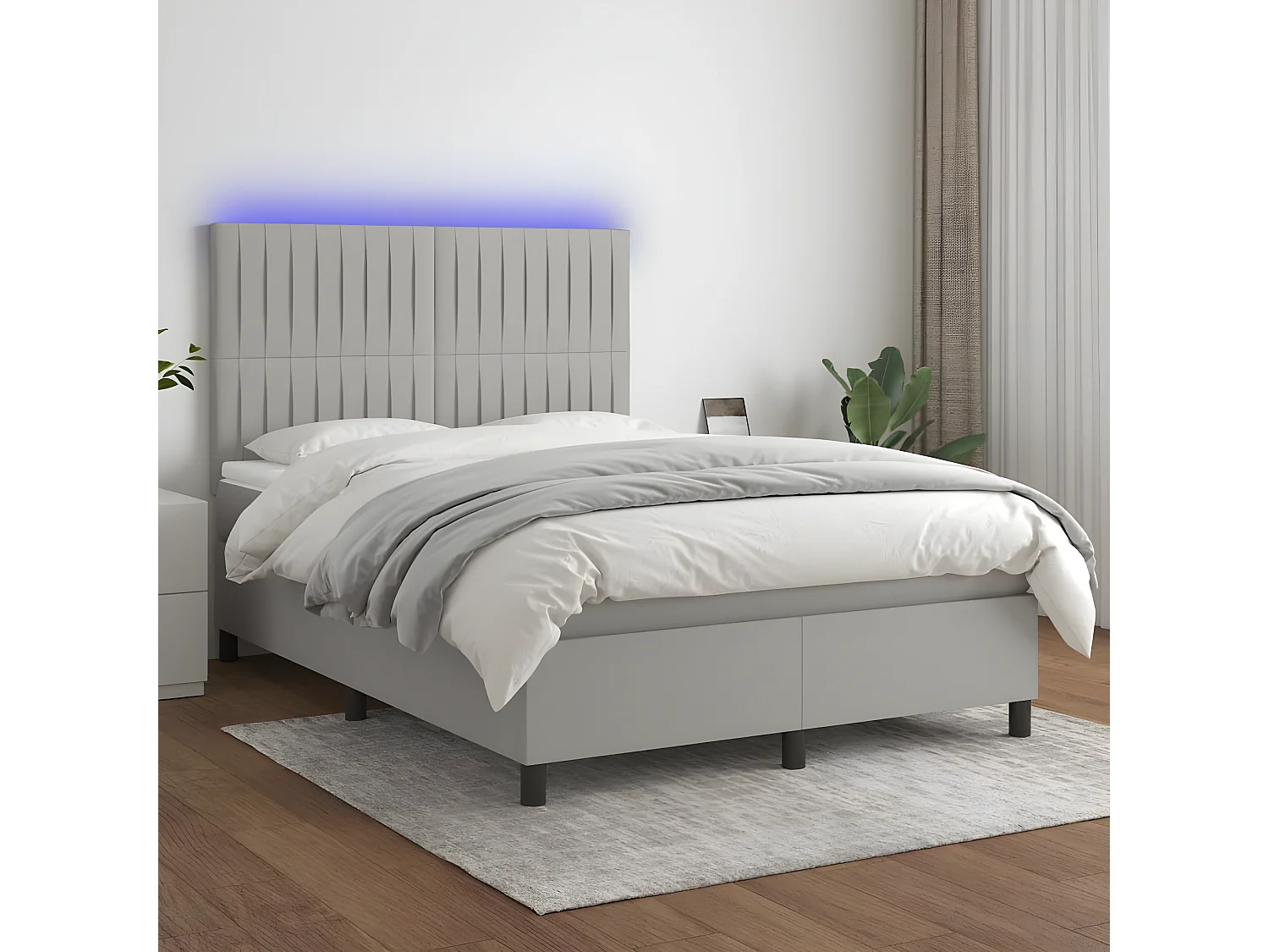 Sommier à lattes de lit et matelas et LED Gris clair 140x190