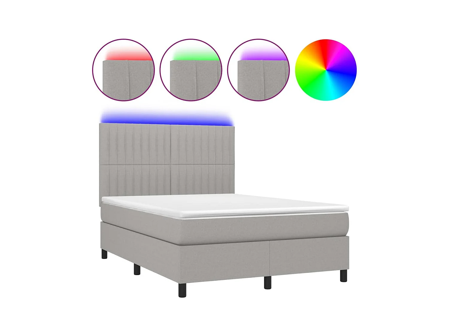 Sommier à lattes de lit et matelas et LED Gris clair 140x190