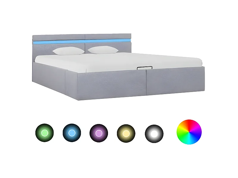 Lit à stockage avec LED Gris clair Tissu 160x200