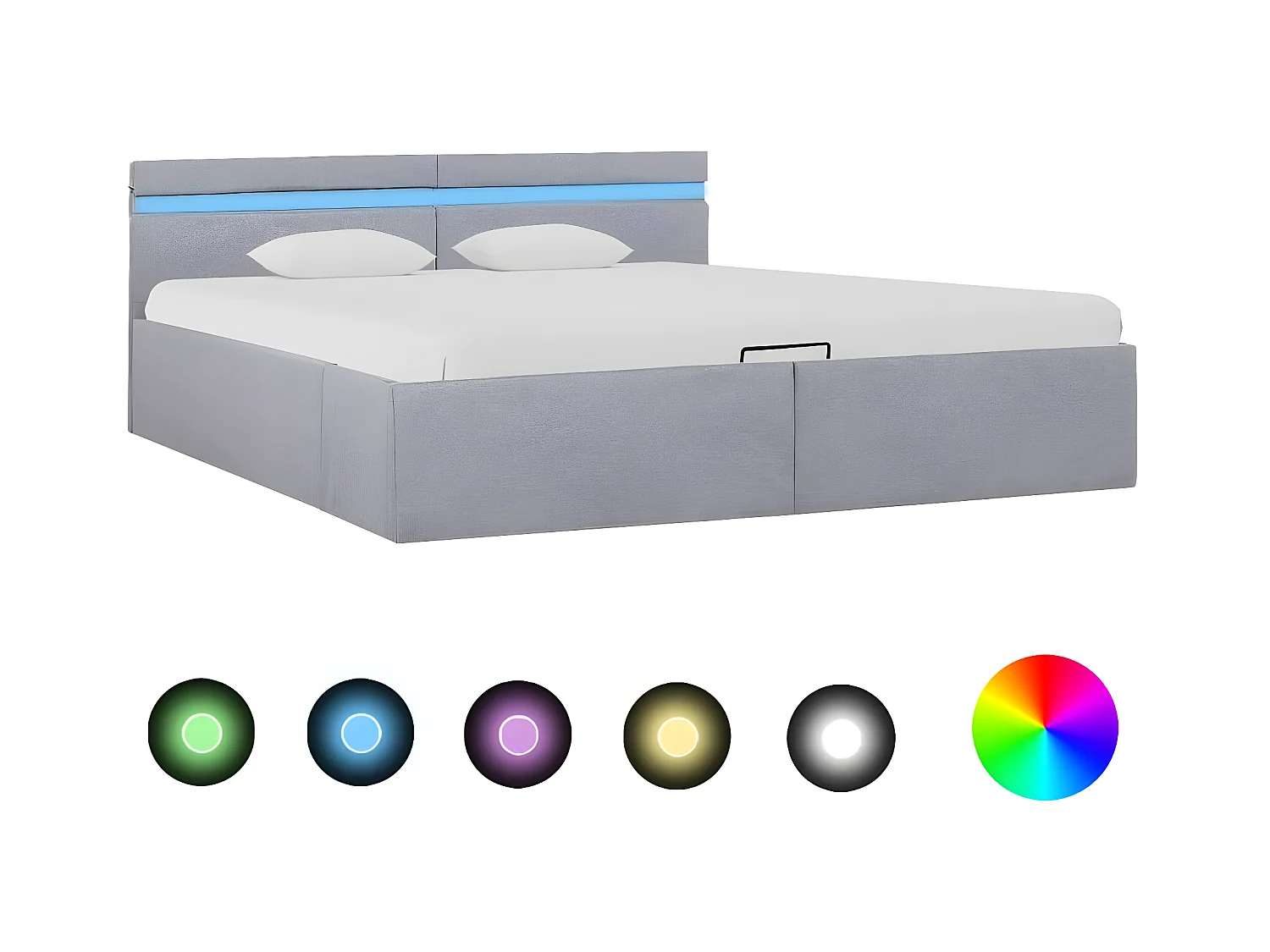 Lit à stockage avec LED Gris clair Tissu 160x200