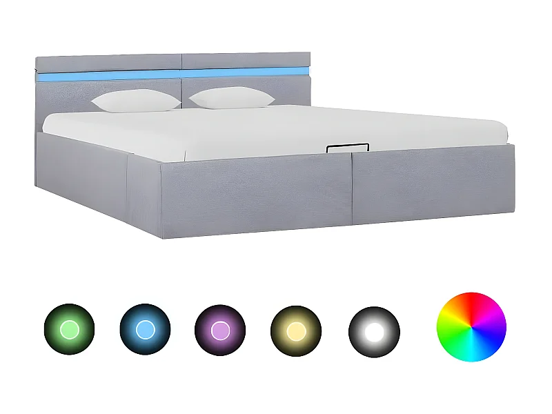 Lit à stockage avec LED Gris clair Tissu 160x200