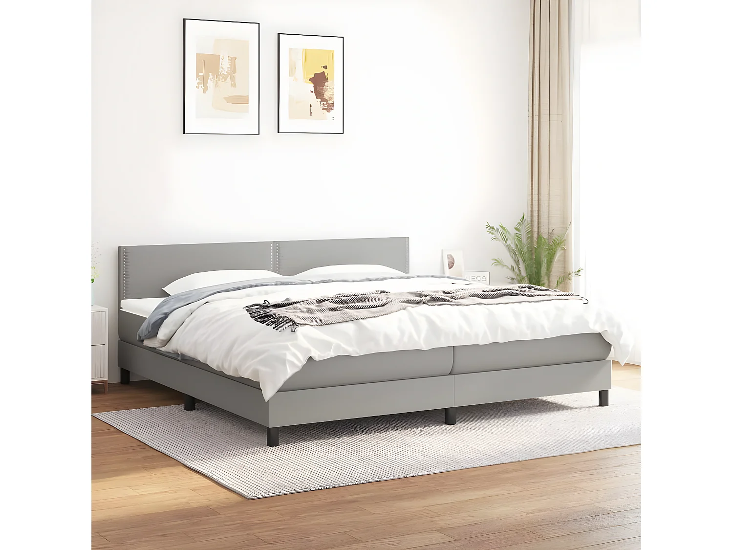 Sommier à lattes de lit avec matelas Gris clair 180x200 Tissu