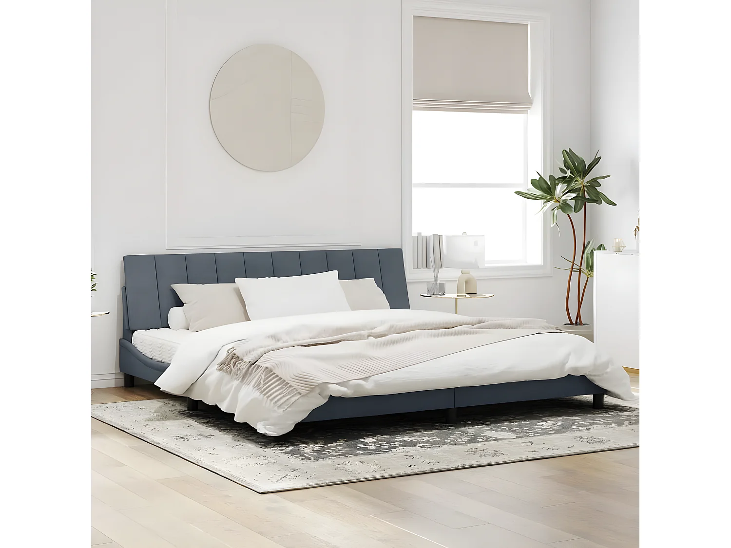 Cadre de lit avec tête de lit Gris foncé 200x200 Velours