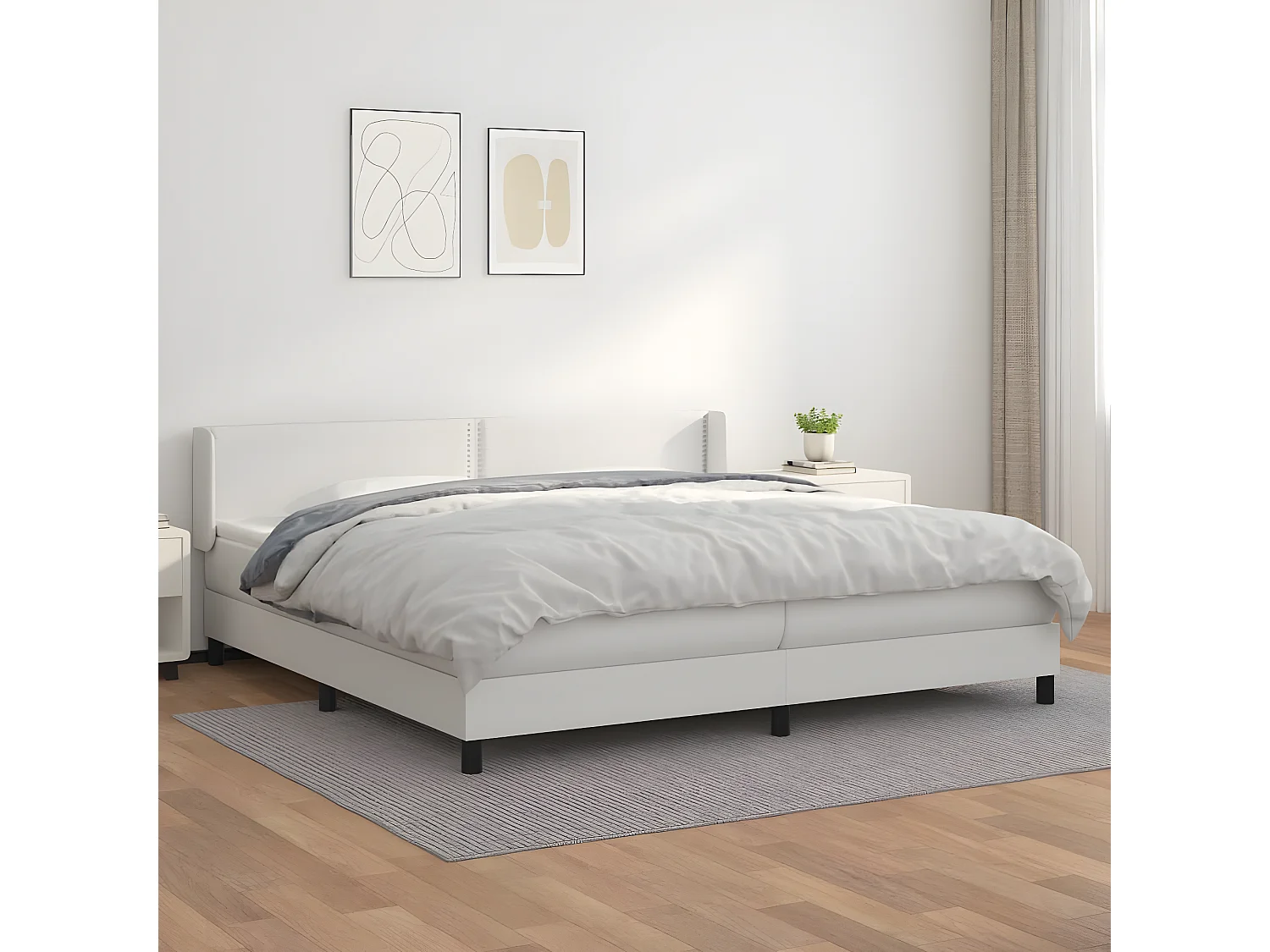 Sommier à lattes de lit avec matelas Blanc 200x200 Similicuir