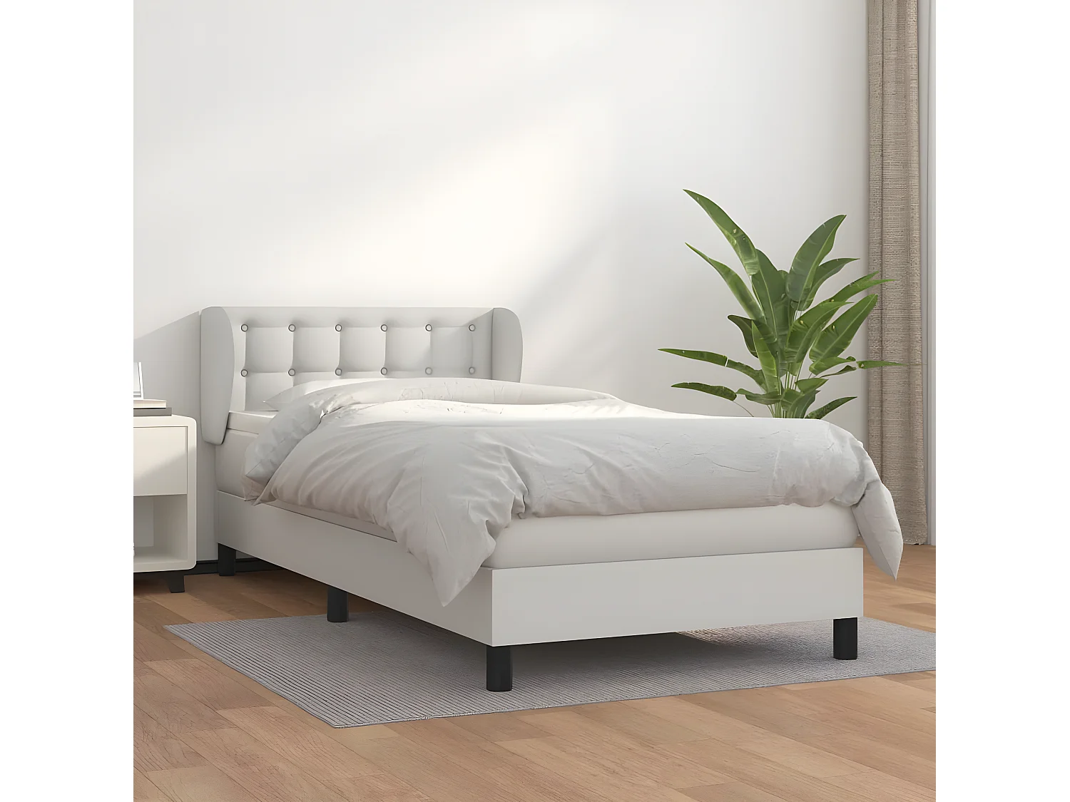 Sommier à lattes de lit avec matelas Blanc 90x190 Similicuir