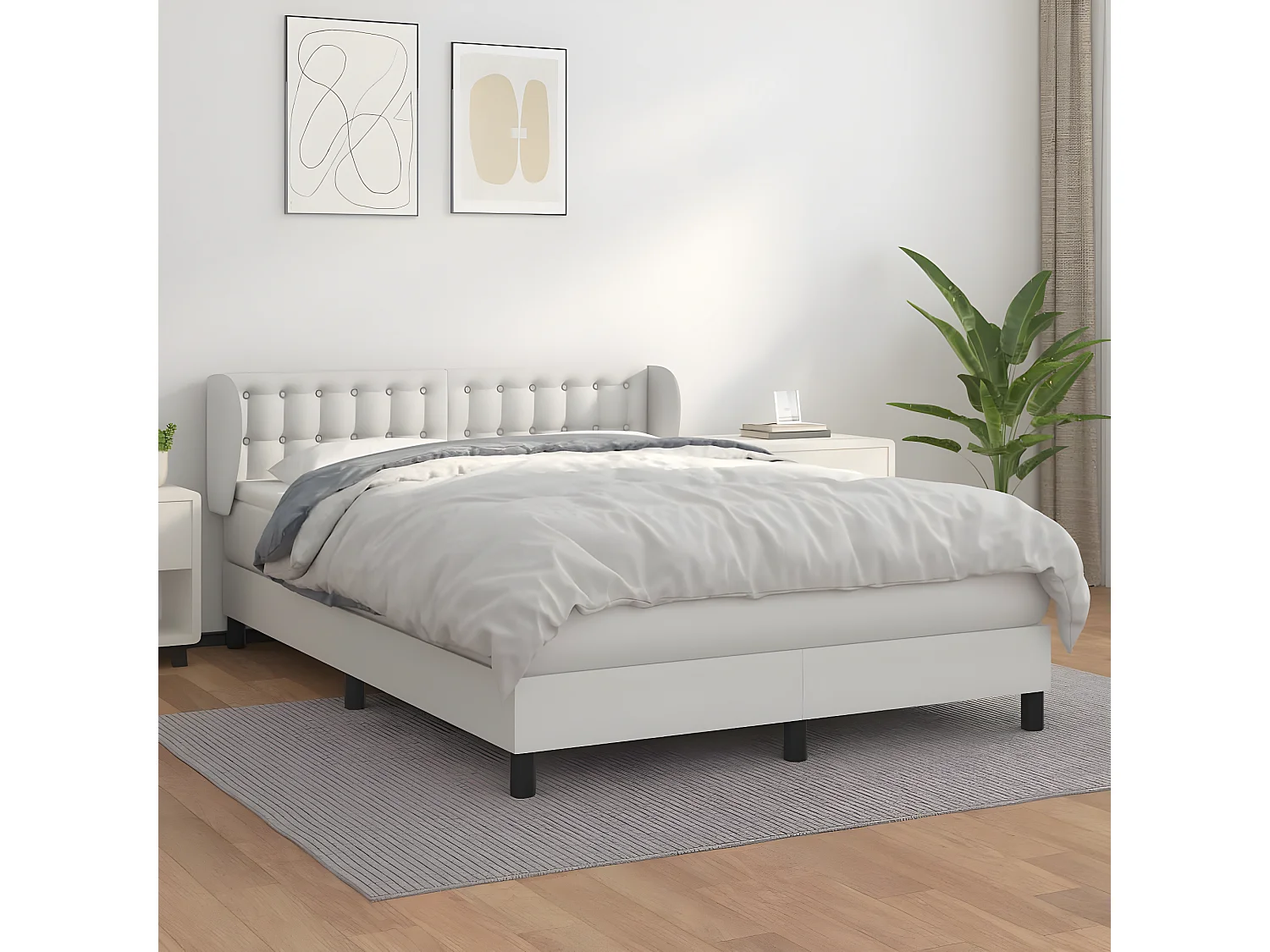 Sommier à lattes de lit avec matelas Blanc 140x200 Similicuir