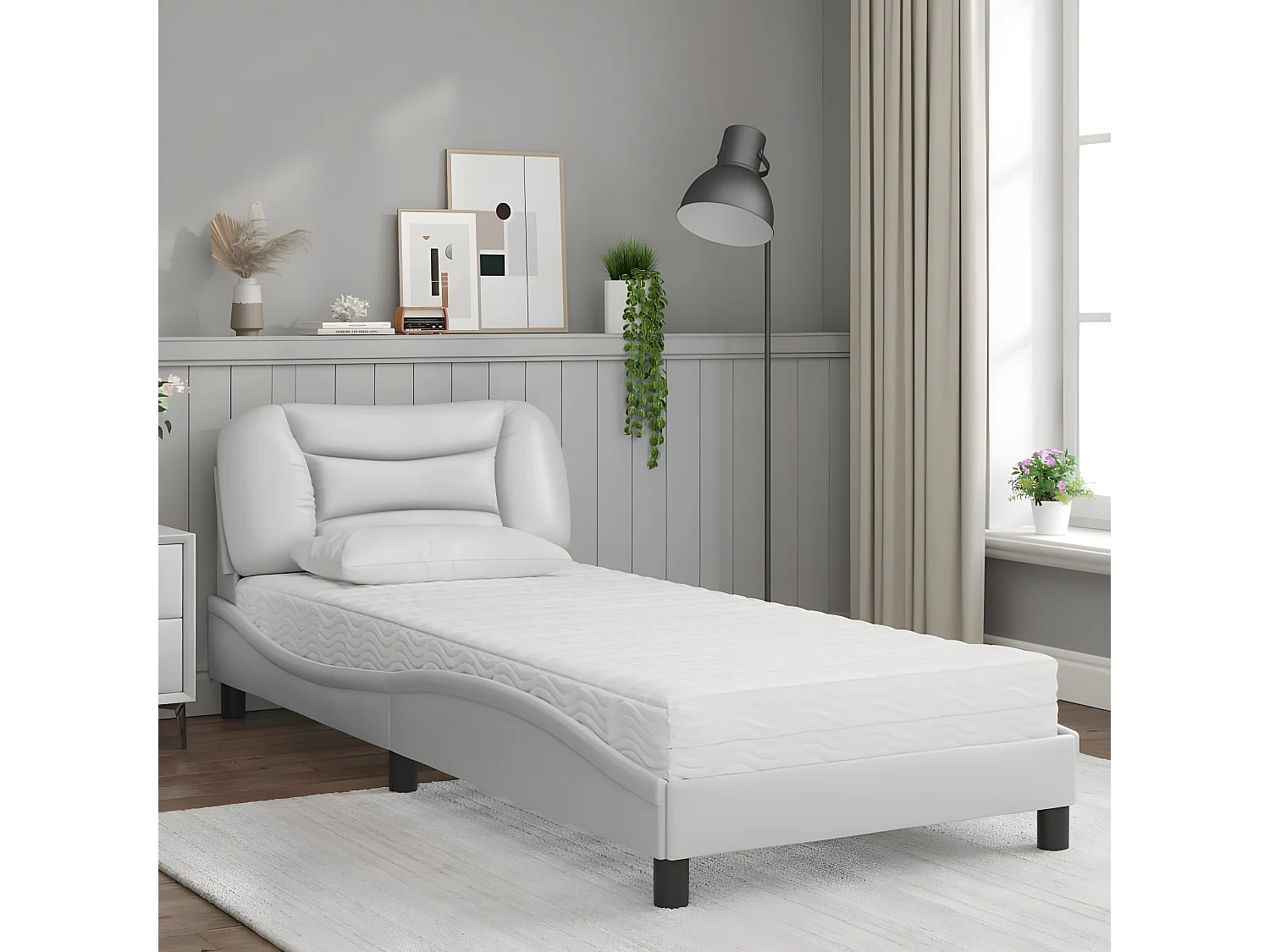 Lit avec matelas blanc 90x200 similicuir