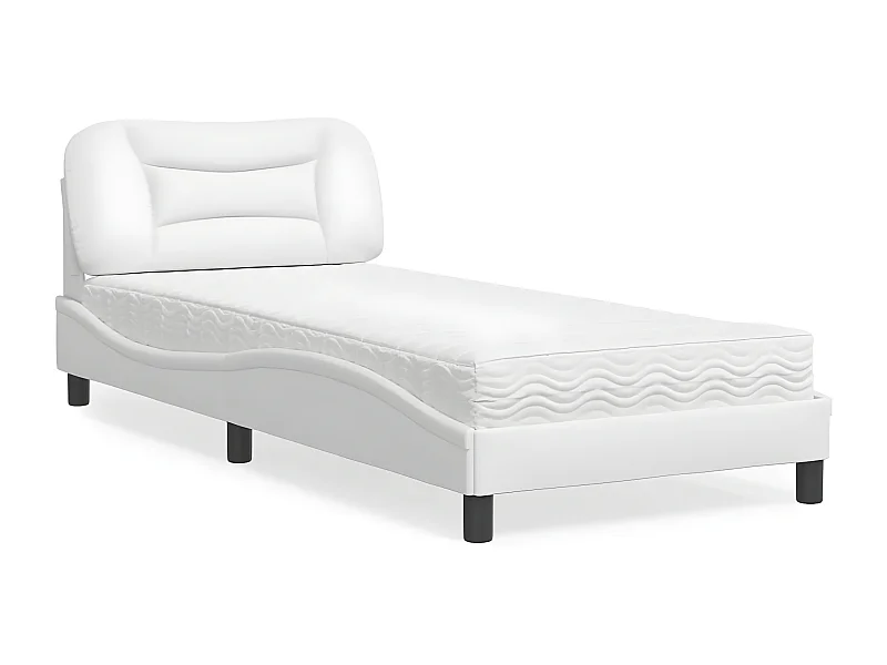 Lit avec matelas blanc 90x200 similicuir