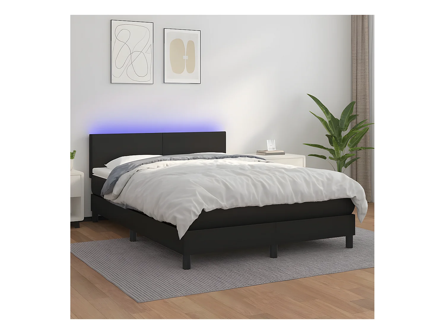Sommier à lattes de lit avec matelas et LED Noir 140x190